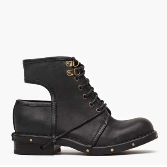 Jeffrey Campbell Rosie Cutout Combat Boots Black Leather Copper Rivets Size 6 - Picture 13 of 16